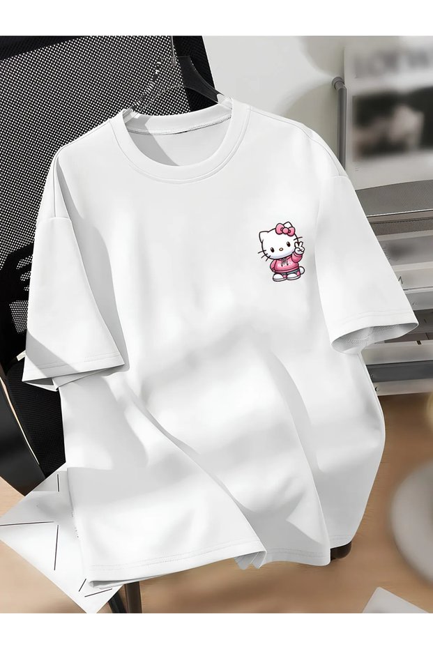 Unisex Men/Women Hello Kitty Special Printed Oversized Cotton T-Shirt