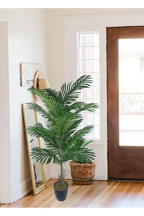 Yapay Ağaç Palmiye 16Yaprak Areka Ağacı Siyah Saksıda Tek Gövdeli 150*70Cm - 6
