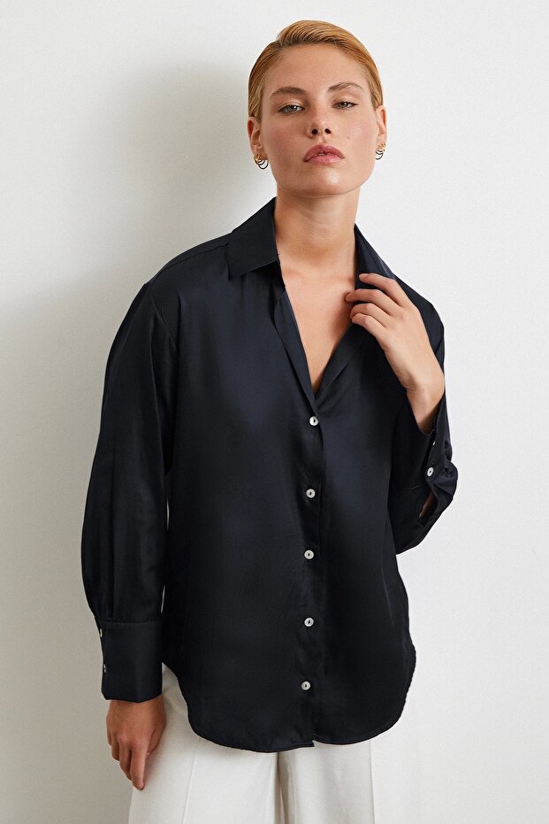 Diagonal Desen Gömlek Siyah - 4