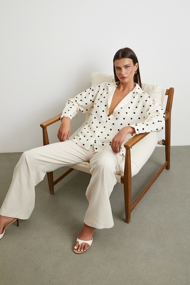 Puantiyeli Oversize Gömlek Siyah - 1