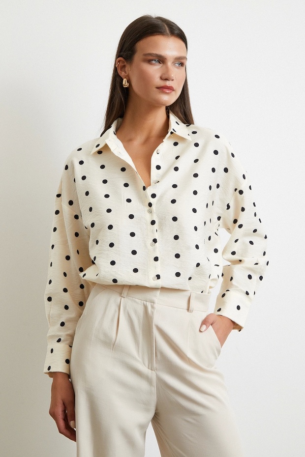 Puantiyeli Oversize Gömlek Siyah - 3