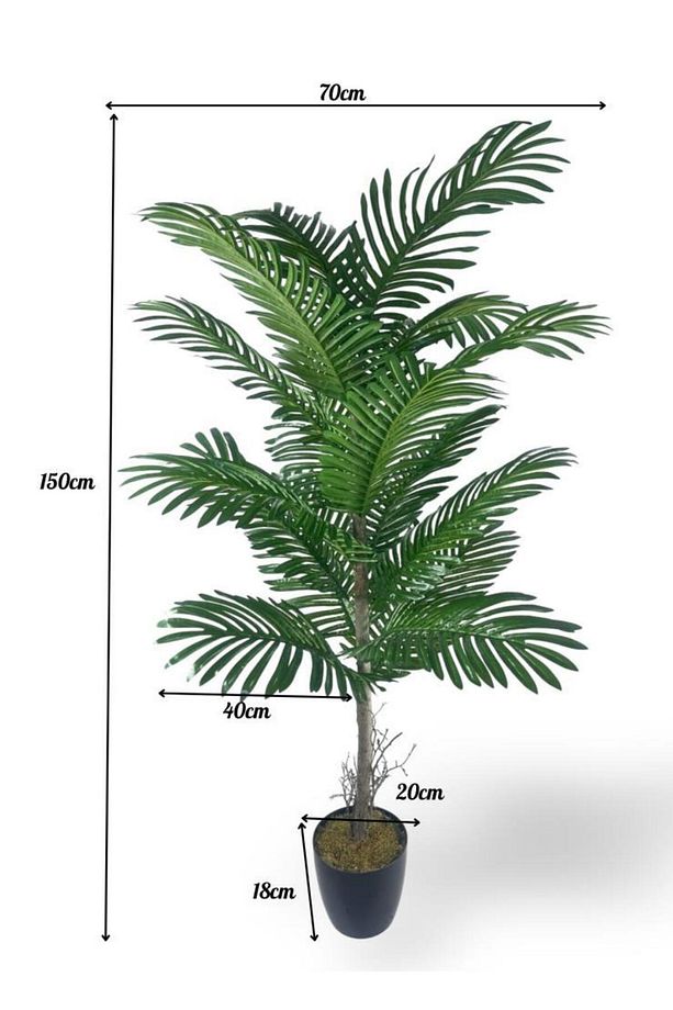 Yapay Ağaç Palmiye 16Yaprak Areka Ağacı Siyah Saksıda Tek Gövdeli 150*70Cm - 8