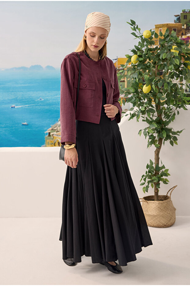 Modal Crop Ceket Bordo - 3