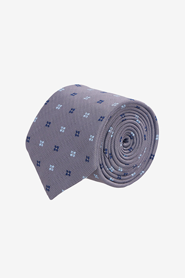 Men's Grey-Blue Patterned Tie