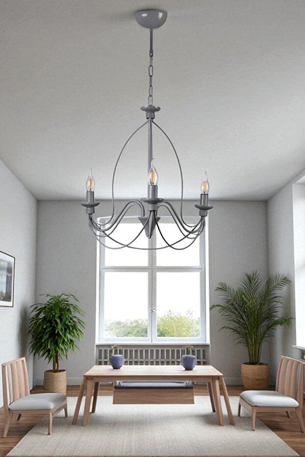 BERFİN 3 LÜ GRİ RUSTİK AVİZE - 1