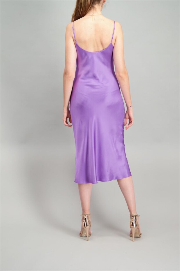 Askılı Saten Elbise - 4