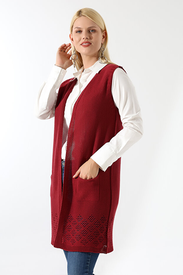Kadın Bordo Mevsimlik Triko Yelek - 3