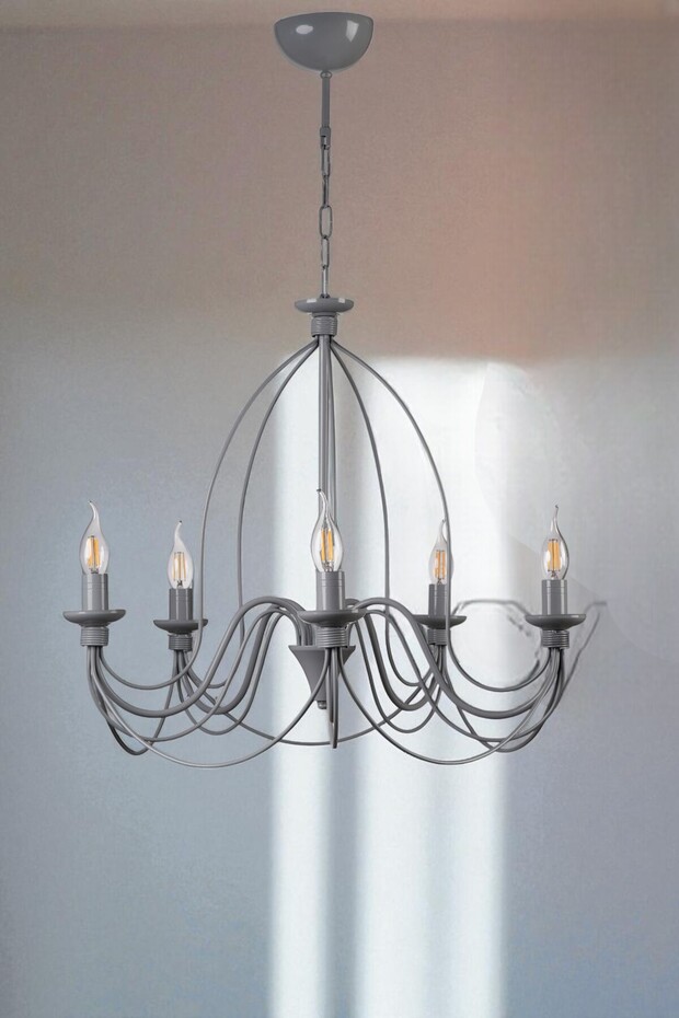 BERFİN 5 Lİ GRİ RUSTİK AVİZE - 1