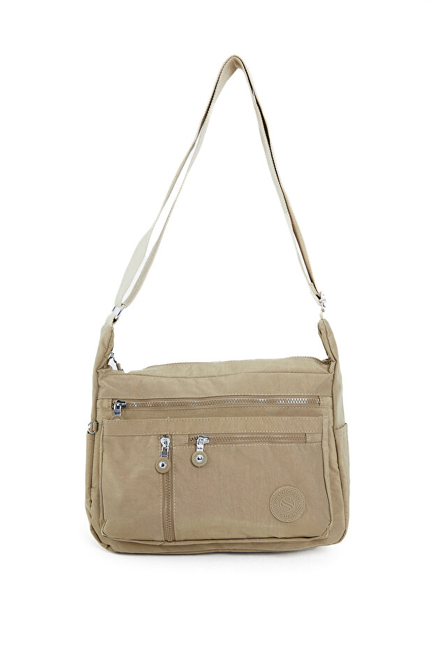 Sanmorris Women's Medium Size 7 Compartment Water Resistant Crinkle Fabric Light Gray Cross Strap Shoulder Bag