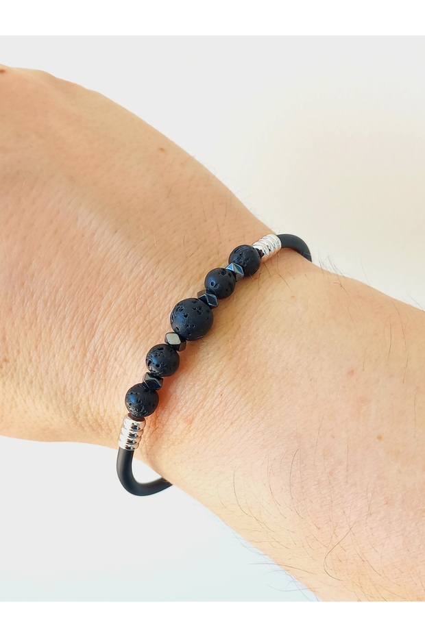 Lava Stone and Hematite Natural Stone Bracelet