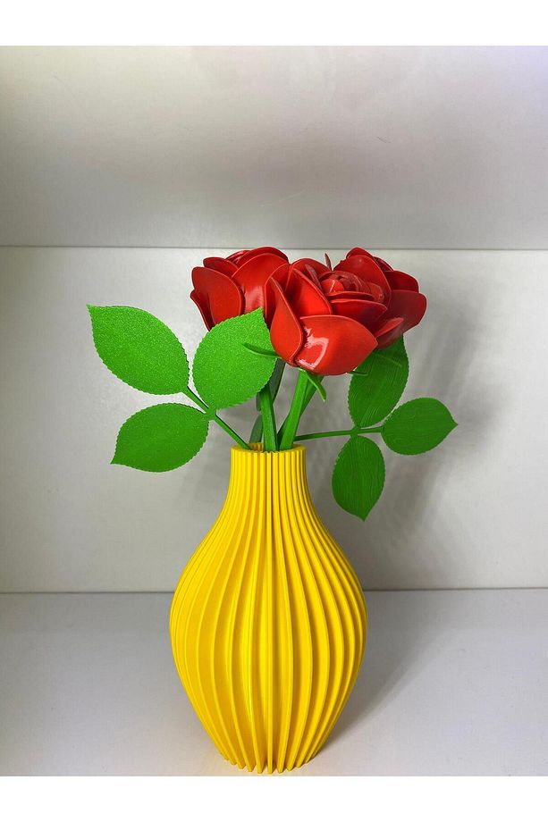 Sarı Dekoratif 3D Baskı Vazo – Modern Masa ve Raf Dekoru - 1