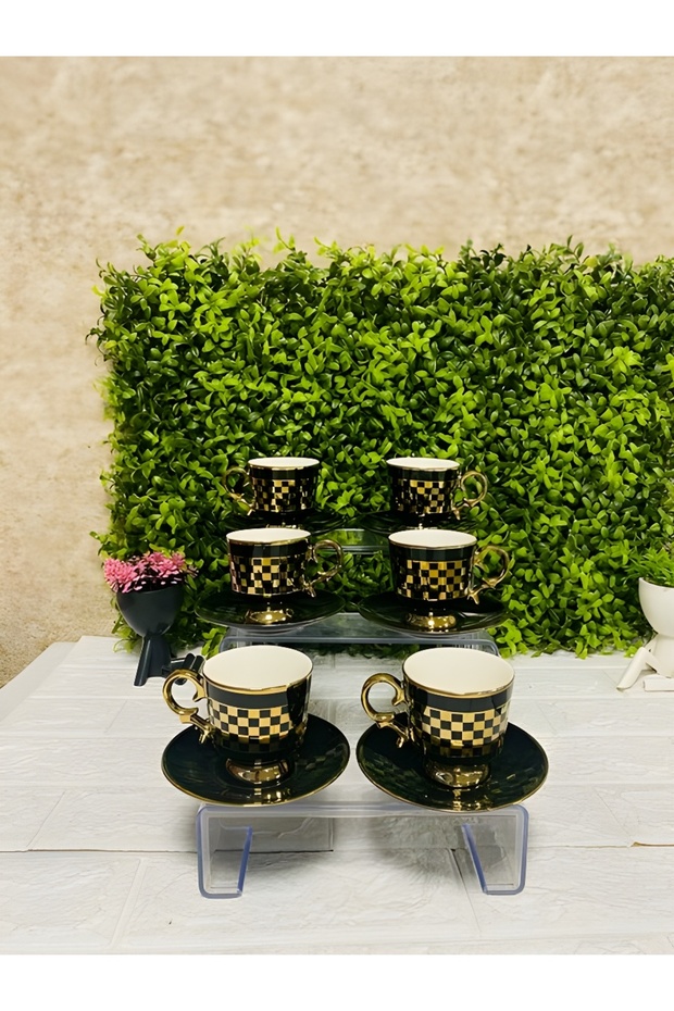 Set of 6 Cup Checkers Black 230112*