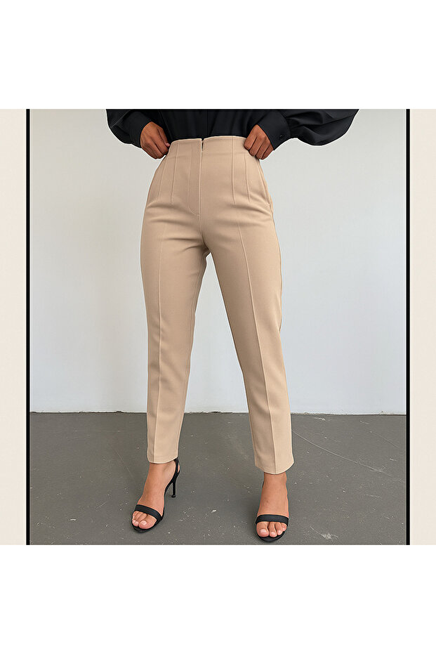 Mink Flatolu High Waist Fabric Trousers - 3044