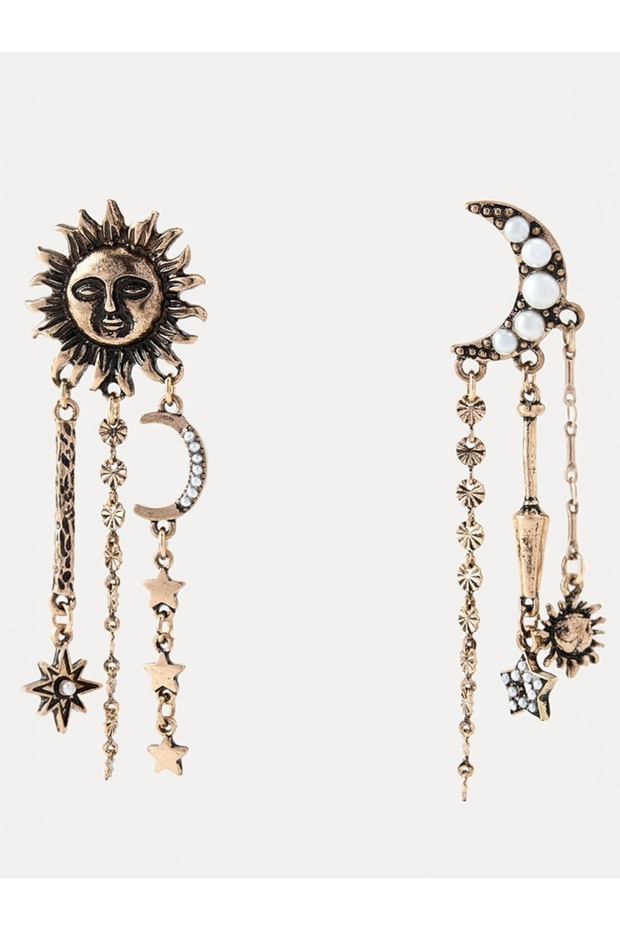 Sun and Moon Pearl Detail Dangle Earrings
