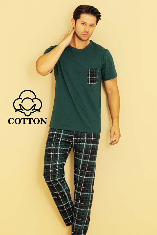 Erkek Pamuklu Pijama Takımı Cotton Gömlek ve Pijama Seti - 1