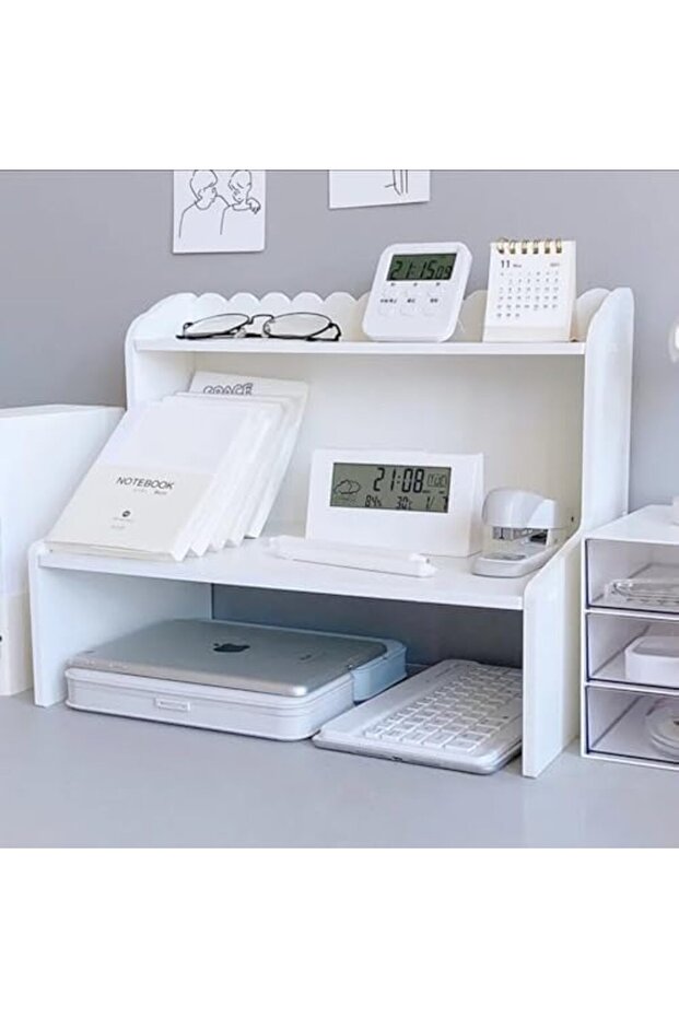 FFD Wooden Desktop Organizer | Large Capacity MDF Desk Tidy Storage Box with Bookshelf, Countertop - 8