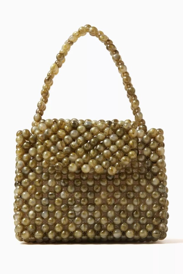 Green Acrylic Beaded Mini Ani Tote Glittering and Structured Handmade Bag
