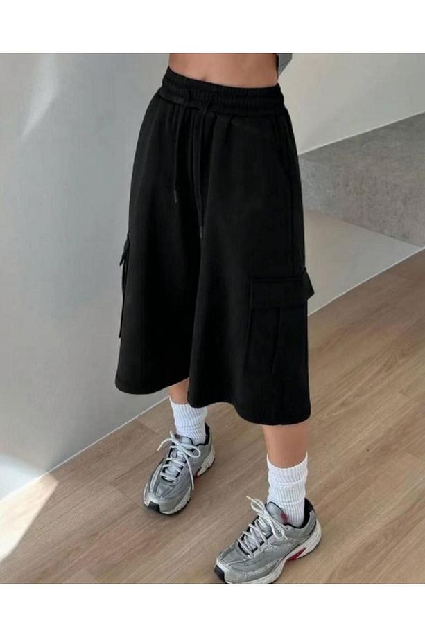 Y2K Unisex Kargo Cep Şort Bermuda Siyah - 1