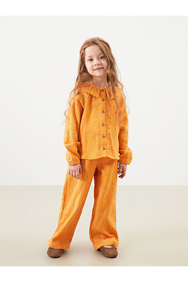 Özmarka New Season Peter Pan collar Girls' Shirt and Pants 2-Piece Set