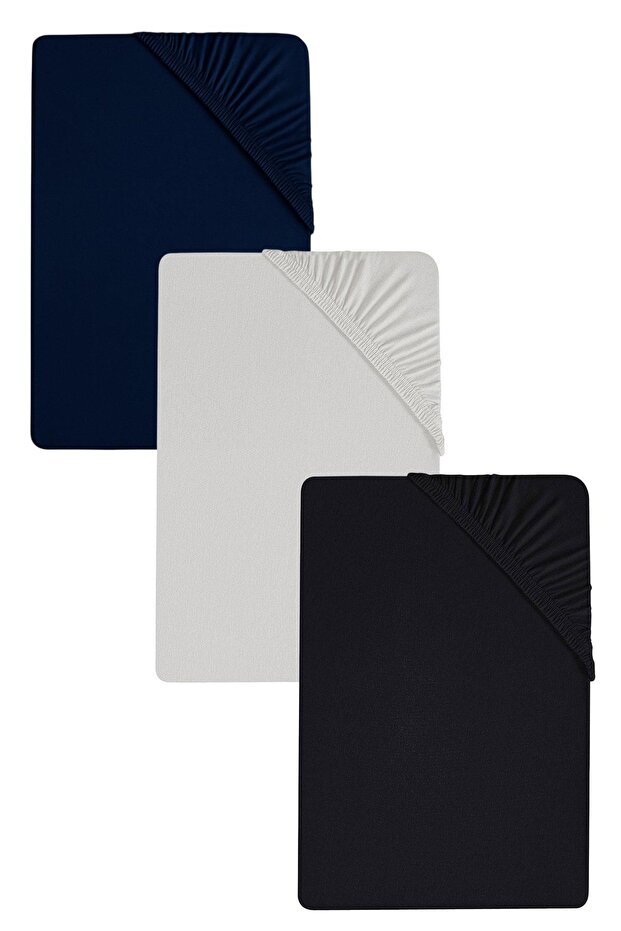3 Plain Cotton Single Sheets 80 X 200 + 30 cm Elastic Combed Cotton Sheets