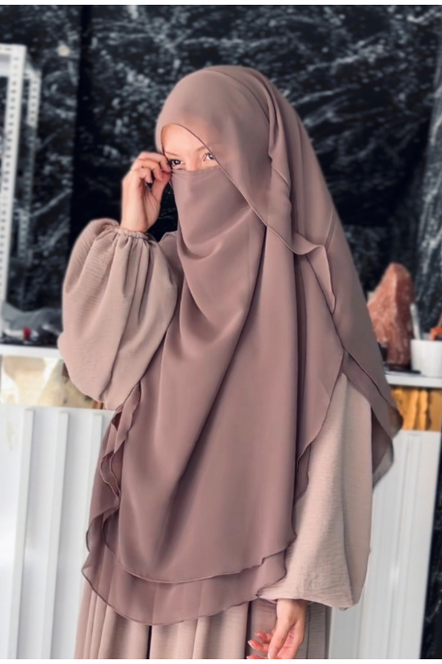 Hanique Vi̇zon Plain Top Shaded Oval Sufle Veil - Full Coverage Headcover - Hajj Umreh Sufle Khimar