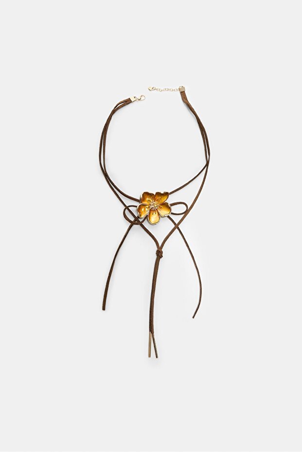 Emaye çiçekli kordon kolye - 5