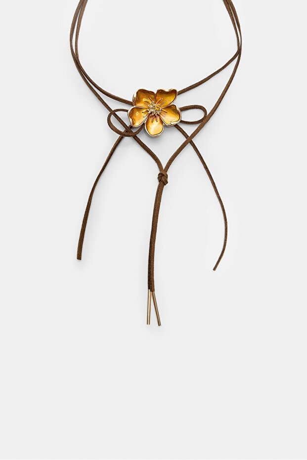Emaye çiçekli kordon kolye - 1