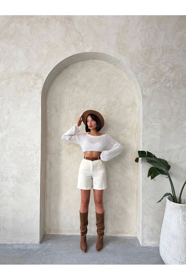 Gabardin Kumaş Şort - 4