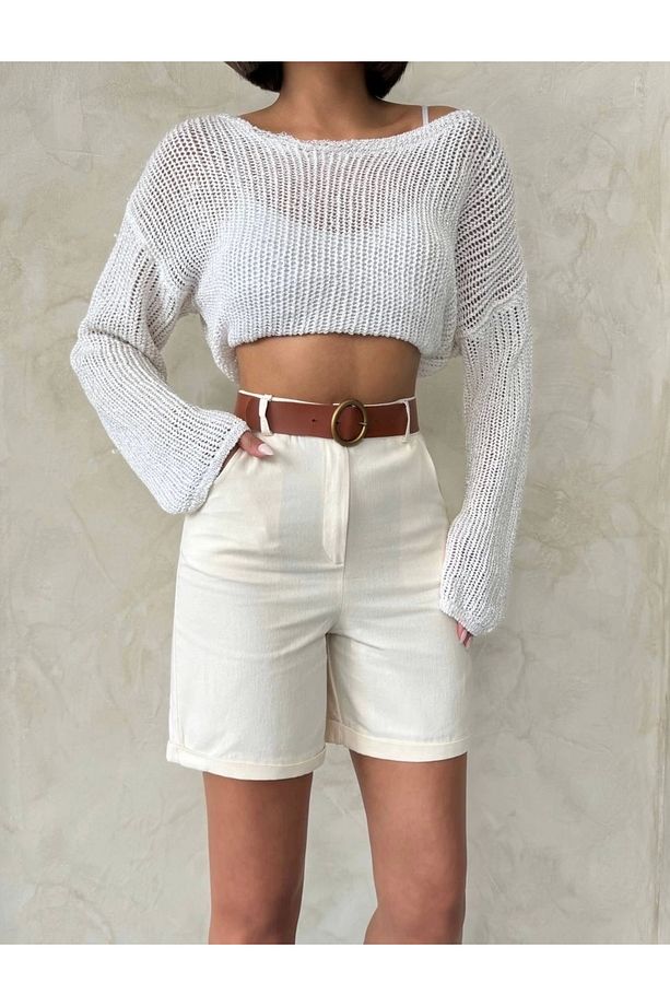 Gabardin Kumaş Şort - 6