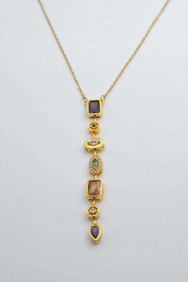 Orion 7 Element Geometric Gold Y Necklace