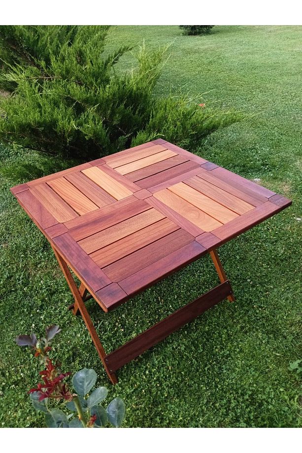 Ahşap İroko Katlanır Rustik 80x80 Mini Yemek Masası - 3