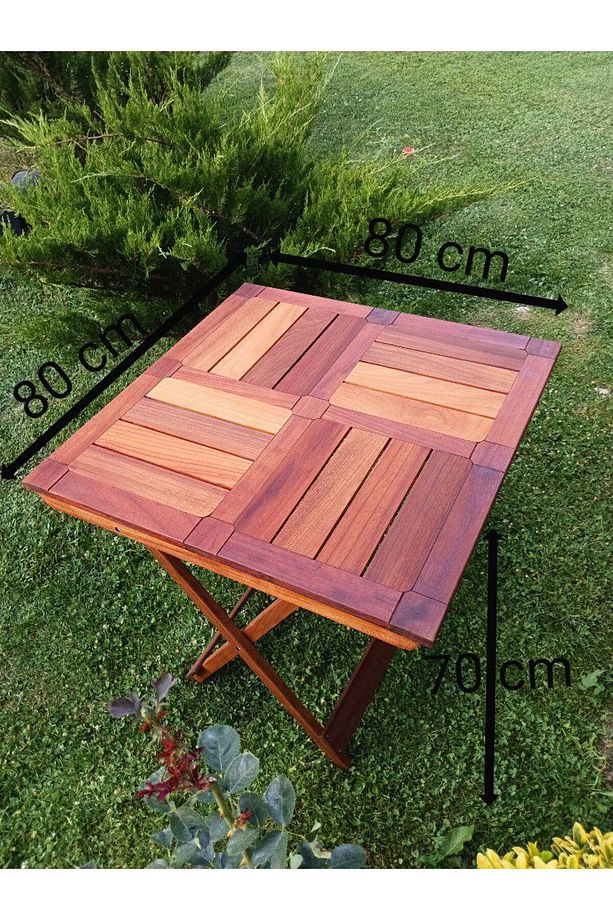 Ahşap İroko Katlanır Rustik 80x80 Mini Yemek Masası - 2