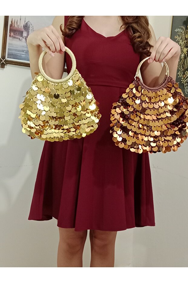 Mujde Pullu Karamel Çanta - 5