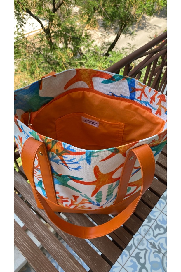 حقيبة كتف بنمط نجم البحر البرتقالي - 3