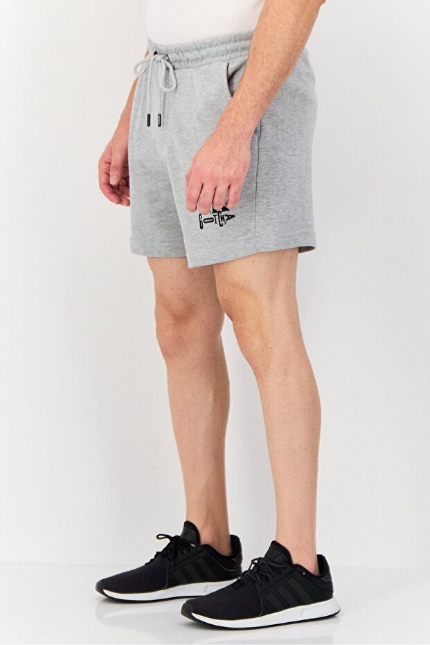 Men Brand Logo Basic Shorts, Grey - 2