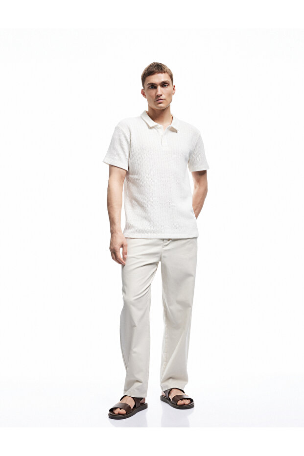 Linen Cotton Blend Pocket Detailed Pleated Fabric Trousers