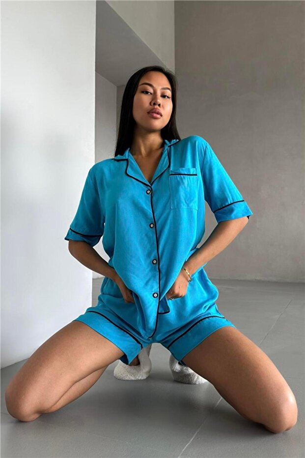 Sonno Luce Mavi Viskon Kısa Pijama Takımı - 1