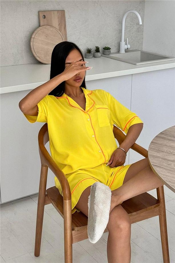 Sonno Luce Sarı Viskon Kısa Pijama Takımı - 5