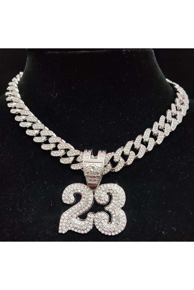 20inch(50cm) Silver color Men Women Hip Hop Number 23 Pendant Necklace With 13mm Crystal Cuban Chain