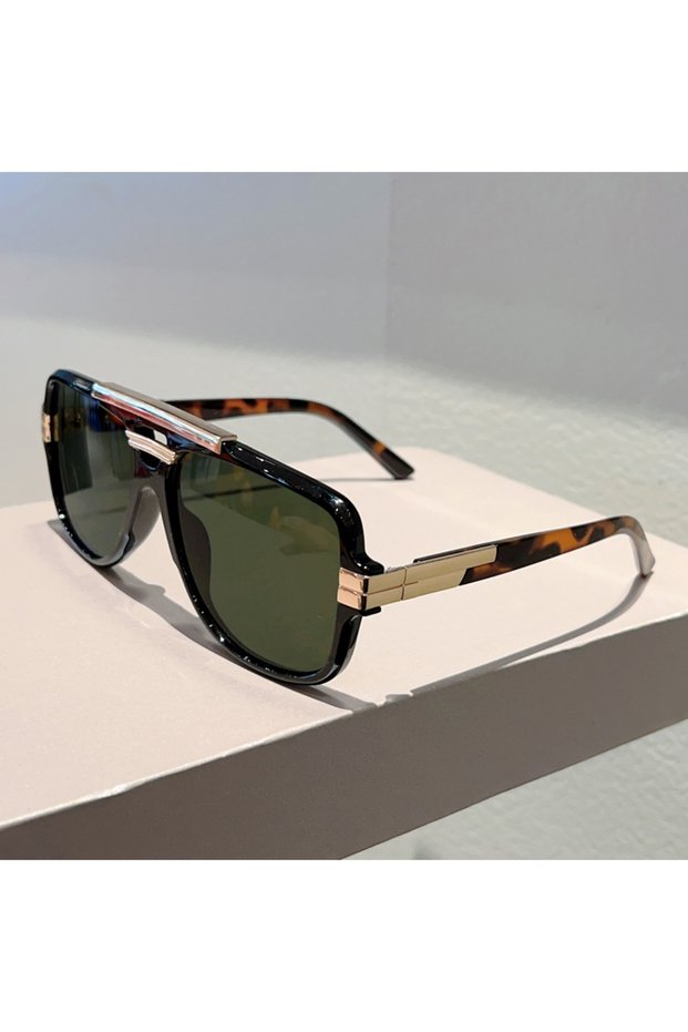 as picture shows black-dark green KAMMPT Vintage Pilot Sunglasses Men 2025 New Fashion Double Bridge