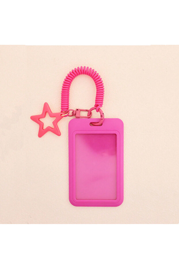 Rose Red Cute Keychain Wristlet Lanyard Colorful Star Retractable Spring Lanyard with ID card Holder
