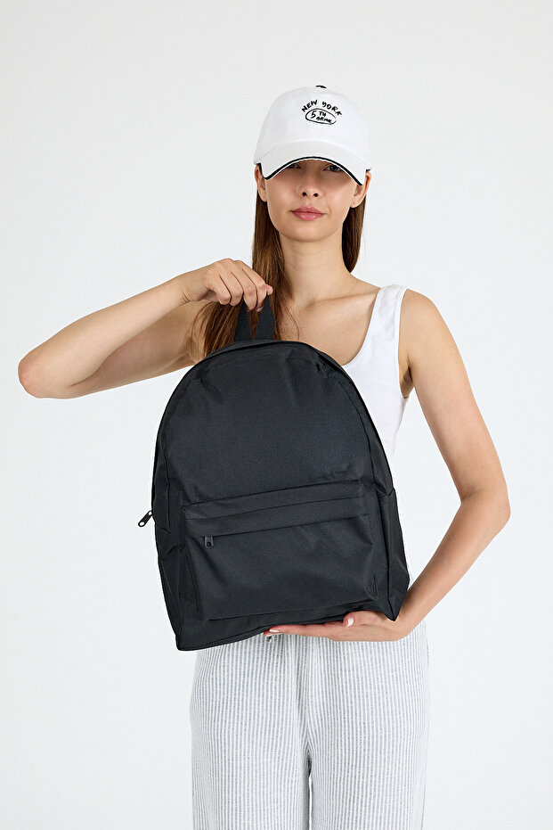 حقيبة ظهر سوداء مع جيب أمامي 9219 - 2