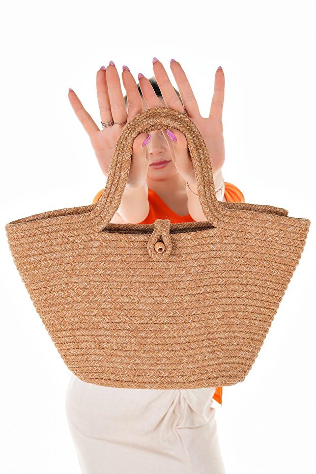 Women's Straw Bag Hand Braided Jute Straw Shoulder Beach Bag