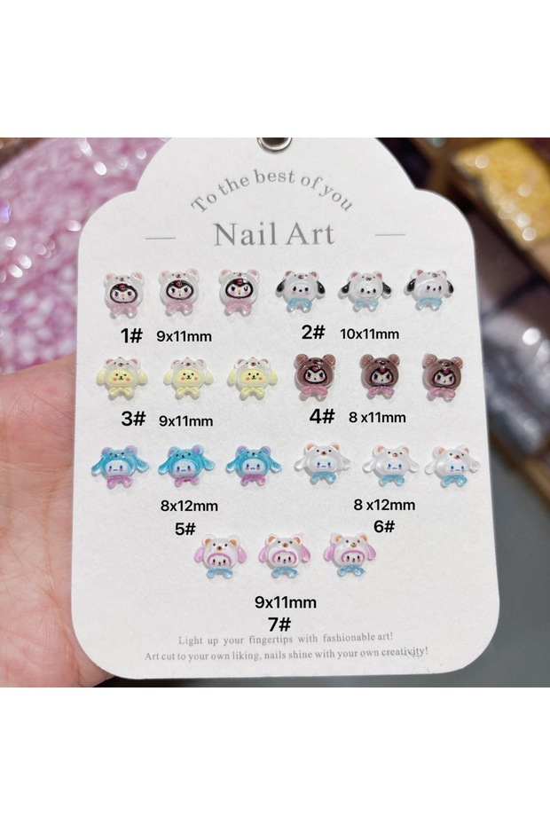 08-Mix-100Pcs 100Pcs Cute Hat Nail Charms - 3D Cinnamoroll & Kuromi Resin Toppers for Kawaii DIY Man