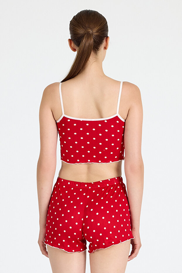 طقم شورت رياضي منقط باللون الأحمر 3404 - 5