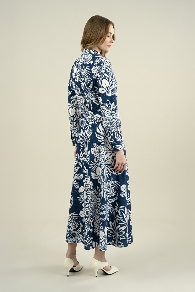 فستان متوسط ​​الطول منقوش بفيونكة - 3