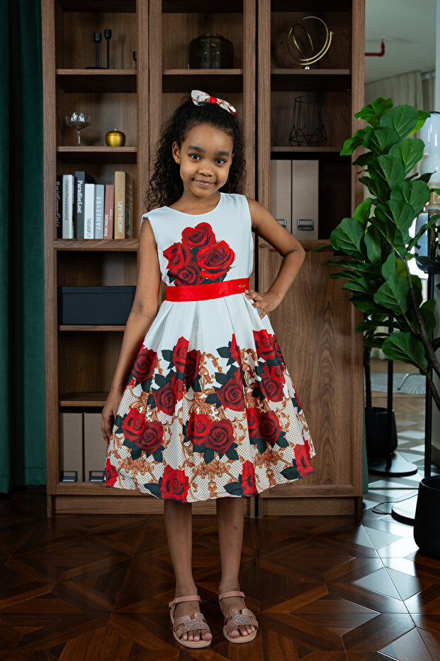 D' Daniela - Enchanted Roses Classic Flower Dress with Hair Clip - Red