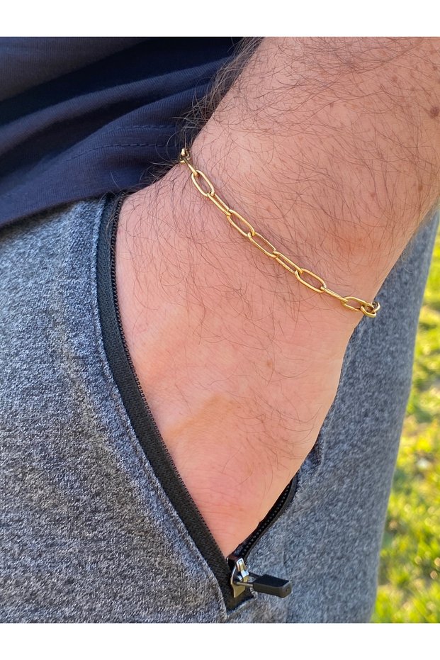 Paperclip Steel Men's Bracelet Gold Color