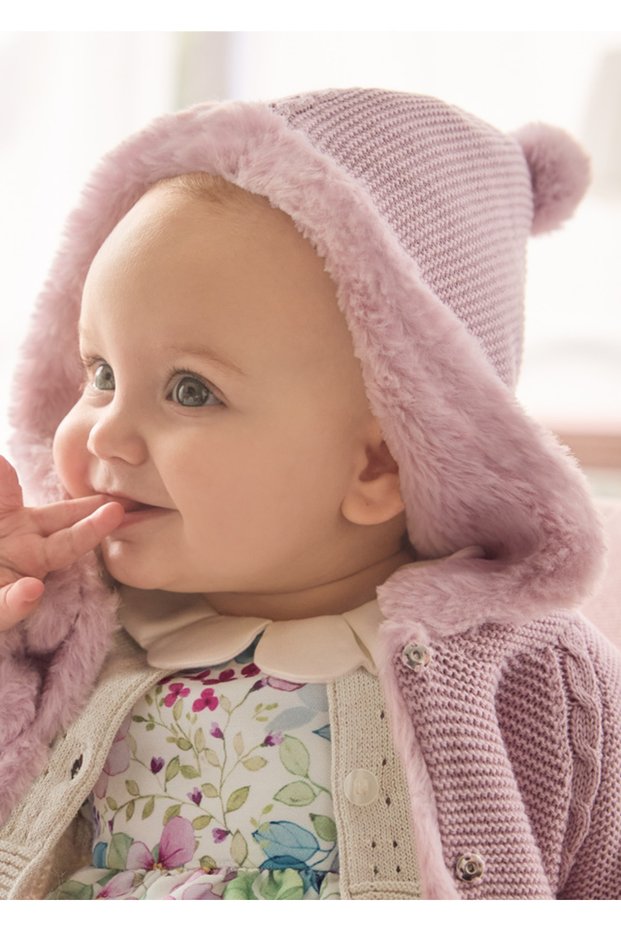 Winter Baby Girl Knitted Fur Cardigan Jacket Lilac