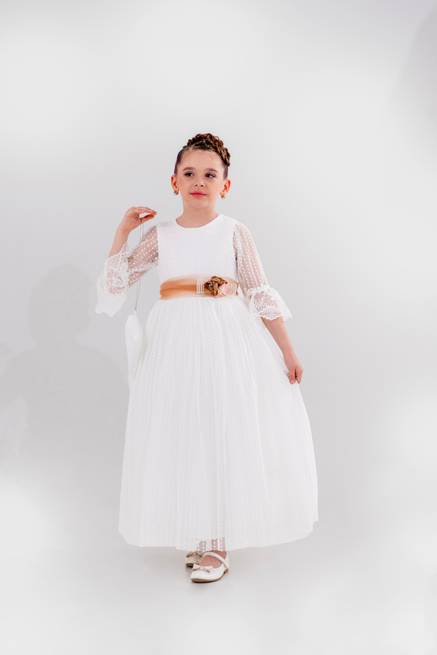 Girls' Evening Dress with Bag Gift and Score Flower Detail (8-11 Years)